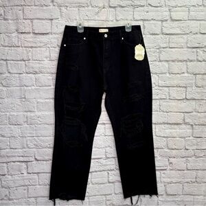 Altar’d State Womens Ceros Straight Jeans Size 30 Distressed Fringe Black NWT